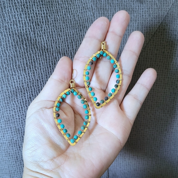 Blue💙-Green💚 Turquoise Teardrop💦 Earrings - Picture 2 of 13